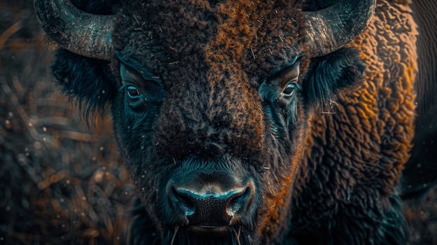 Intense eyes of a powerful bison photo