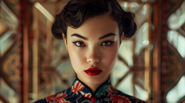 Elegant woman with red lips and retro hairstyle photo