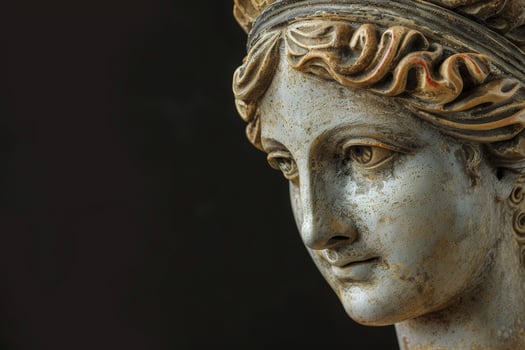 Close up of an ornate stone statue head photo