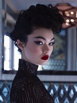Glamorous woman with bold makeup and hairstyle photo