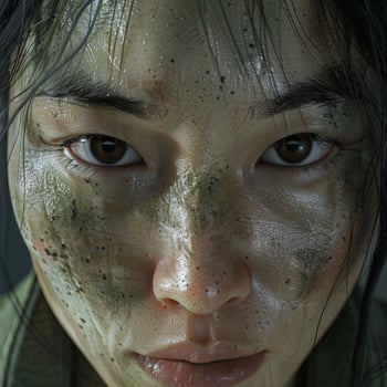 close up portrait of a woman with wet skin and hair photo