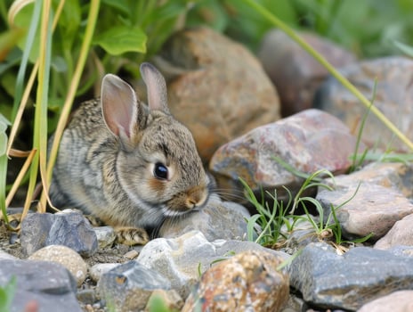 Cute rabbit hiding in the grass photo