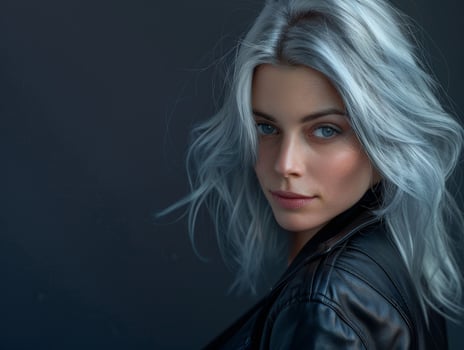 Striking portrait of a woman with striking silver hair photo