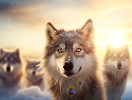 Majestic wolf in snowy landscape photo