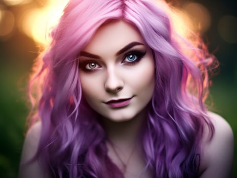 Vibrant portrait of a woman with striking purple hair photo