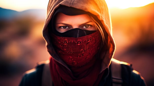 mysterious hooded figure in the desert photo