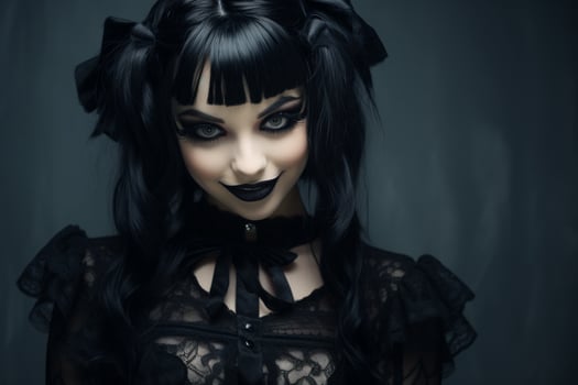 gothic woman with dark makeup and hairstyle photo
