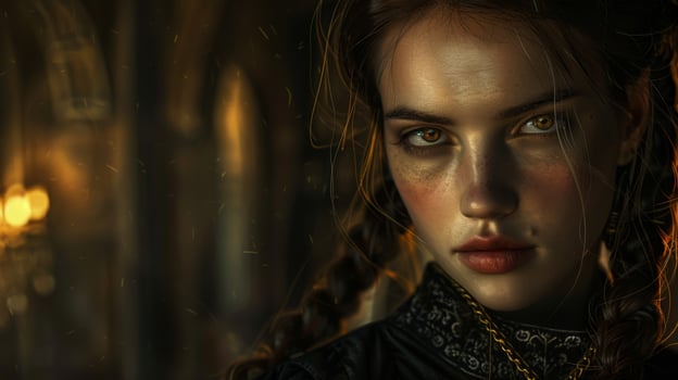Mysterious woman with intense gaze photo