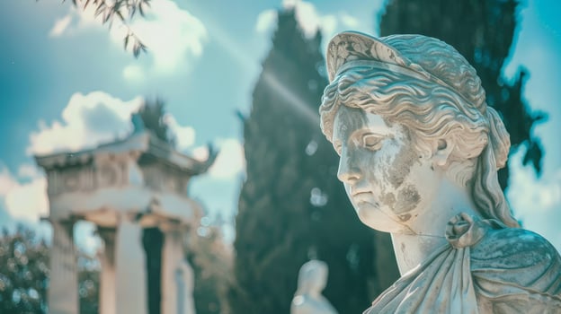 Serene stone statue in garden photo