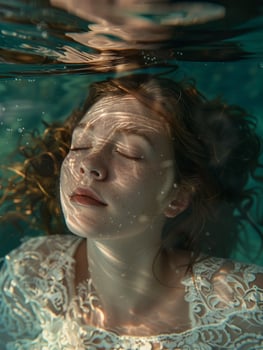 Serene underwater portrait of a woman with closed eyes photo