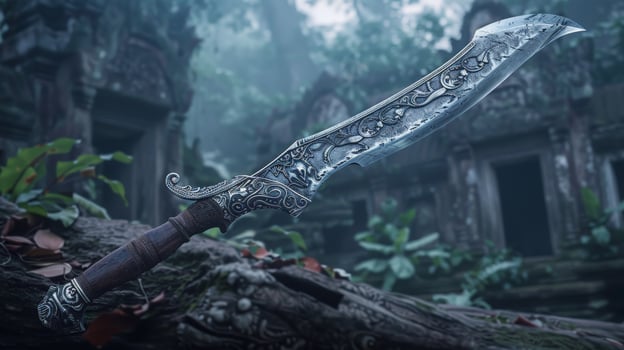 Ornate dagger in a mysterious forest photo