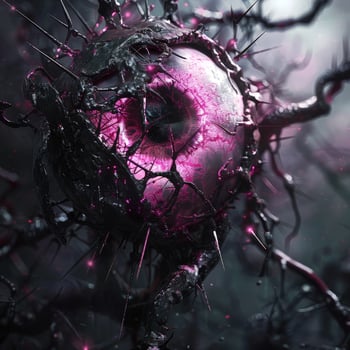 Shattered glass eye in dark, moody lighting photo
