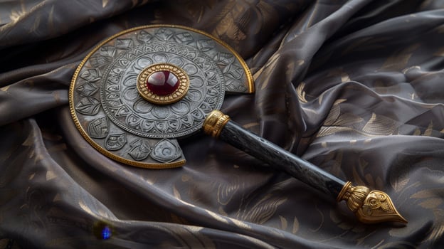 Ornate Ceremonial Dagger on Silky Fabric photo