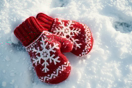 Cozy winter mittens in snow photo