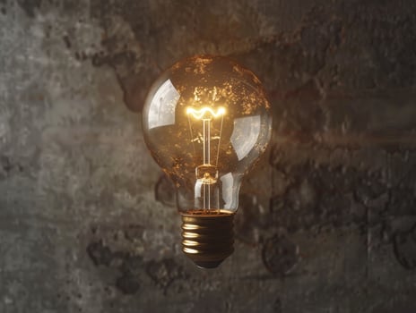 Glowing vintage light bulb on dark background photo