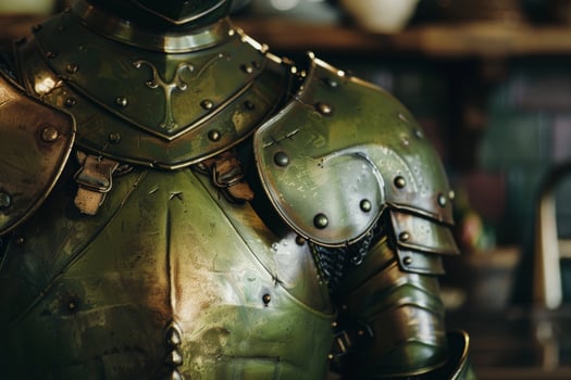 Closeup of a weathered and worn medieval knights armor photo