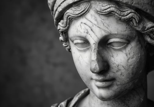 Close up of an ancient stone statue face photo