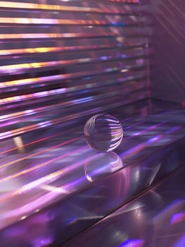 Vibrant abstract glass sphere on reflective surface photo