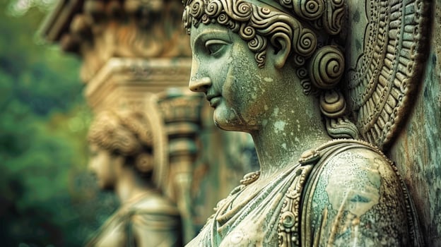 ancient buddhist statue in lush greenery photo