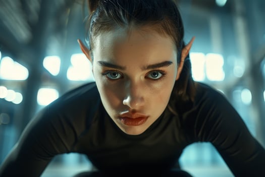 intense look of a young woman with piercing eyes photo