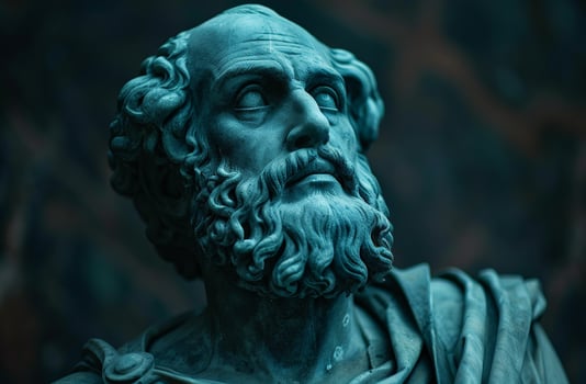 ancient greek philosopher statue in dark tones photo