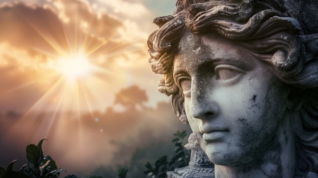 ancient greek statue in sunset landscape photo
