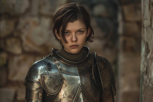 Futuristic warrior woman with armored outfit photo