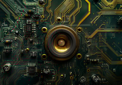 Close up of a circuit board with electronic components photo