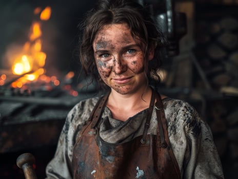 portrait of a young woman with a rugged, weathered appearance photo