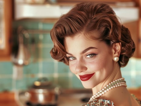 Retro woman with curled hair and red lips photo