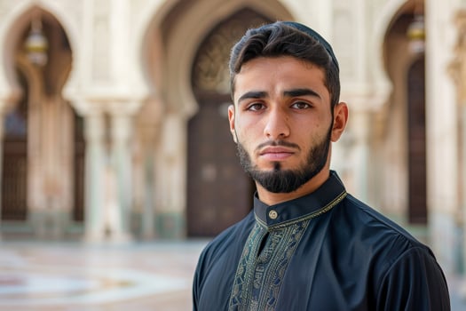 portrait of a young man in traditional middle eastern clothing photo