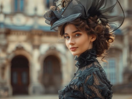 elegant woman in victorian style dress and hat photo