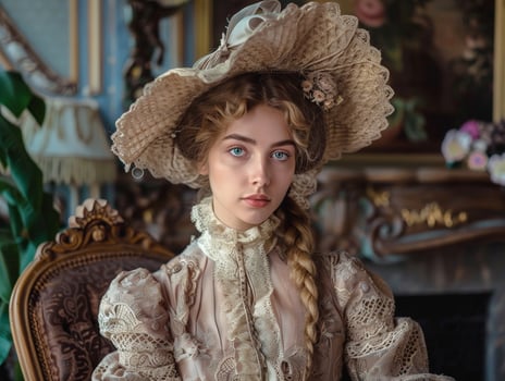 Elegant woman in vintage dress and hat photo