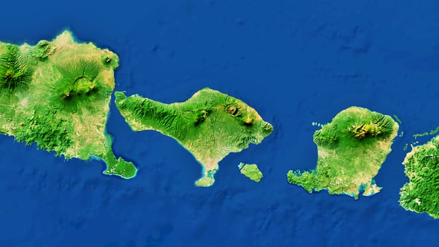 4K Bali Island Map Of Indonesia, High Resolution Satellite View With No Border, Widescreen 4K Resolution photo