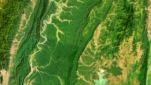 4K Thaphanzeik Reservoir in Myanmar Map, High Resolution Satellite View With No Border, Widescreen 4K Resolution photo