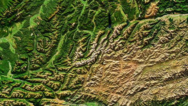 4K Fractal Mountains in New Zealand Map, High Resolution Satellite View With No Border, Widescreen 4K Resolution photo