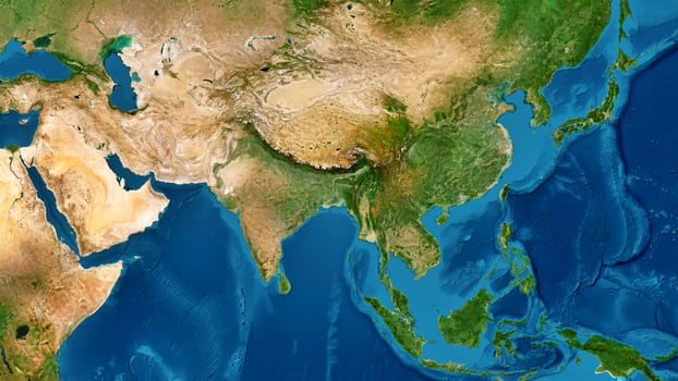 8K Asia Continent Map, High Resolution Satellite View With No Border, Widescreen 8K Resolution photo