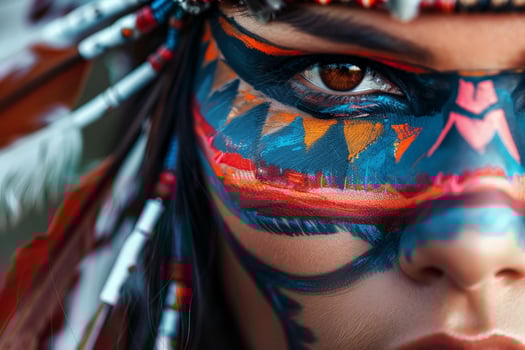 Vibrant face painting with tribal patterns photo