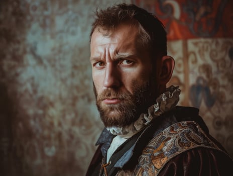 Rugged bearded man in traditional clothing photo