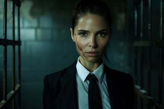 Serious businesswoman in dark suit photo