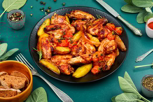 Spicy baked chicken wings. photo
