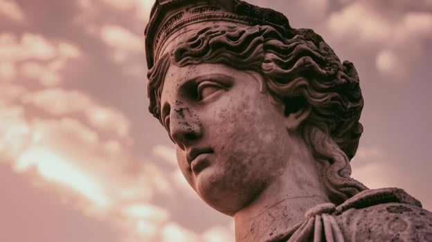 ancient greek statue against dramatic sky photo