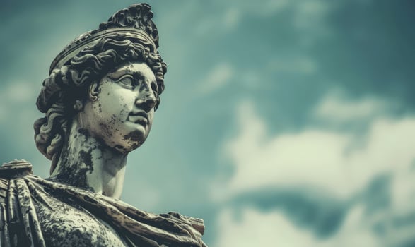 ancient greek statue with cloudy sky photo