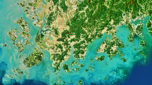 4K Tip of The South Korean Peninsula Map, High Resolution Satellite View With No Border, Widescreen 4K Resolution photo