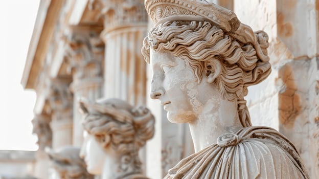 Ancient marble statue with intricate details photo