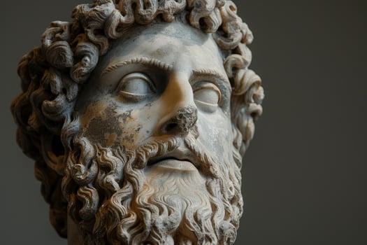 ancient greek statue head with intricate carved details photo