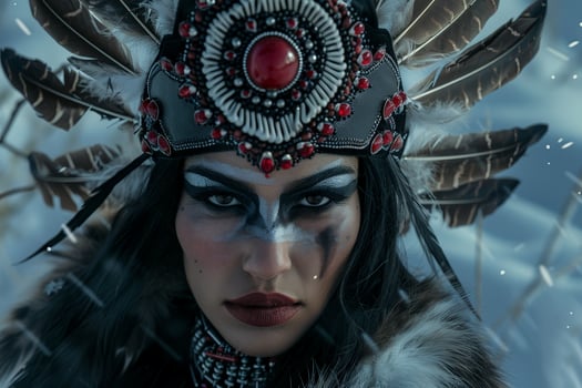 Striking winter warrior woman portrait photo