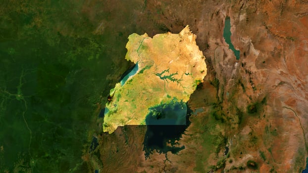 4K Uganda Territory Map in Africa, High Resolution Satellite View, Widescreen 4K Resolution photo