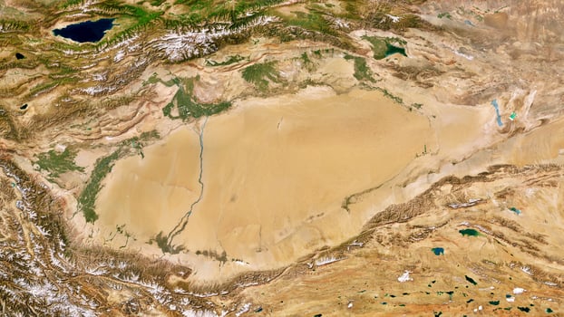 8K Desert Xinjiang of China Map, High Resolution Satellite View With No Border, Widescreen 4K Resolution photo