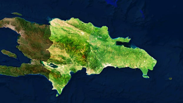 4K Dominica Territory Map in Caribbean Sea, High Resolution Satellite View, Widescreen 4K Resolution photo